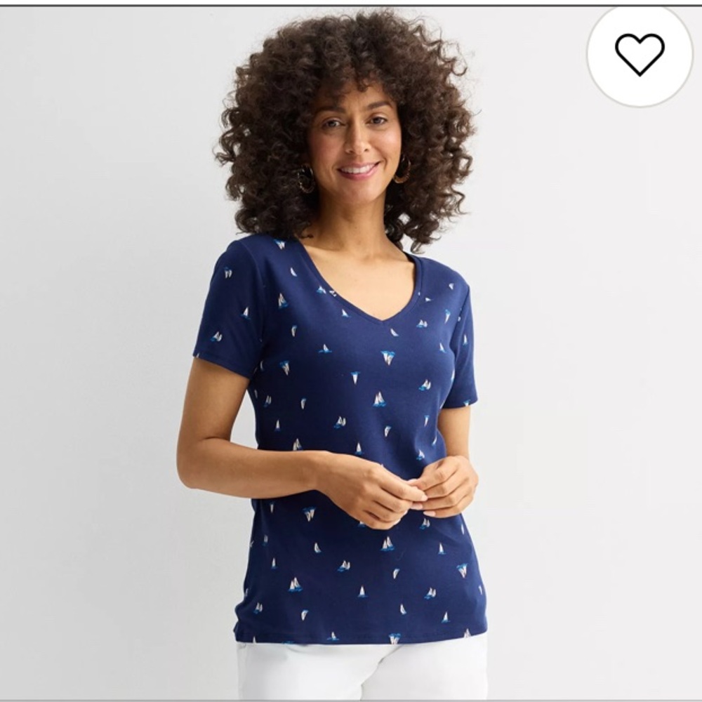 Women's Croft & Barrow® Essential V-Neck Tee/Navy Little Boats/2XL
